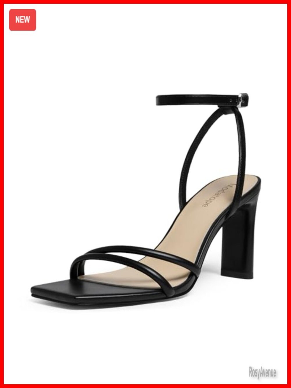 Faux Leather Chunky High Heel Sandals Square Open Toe Strappy Ankle Strap